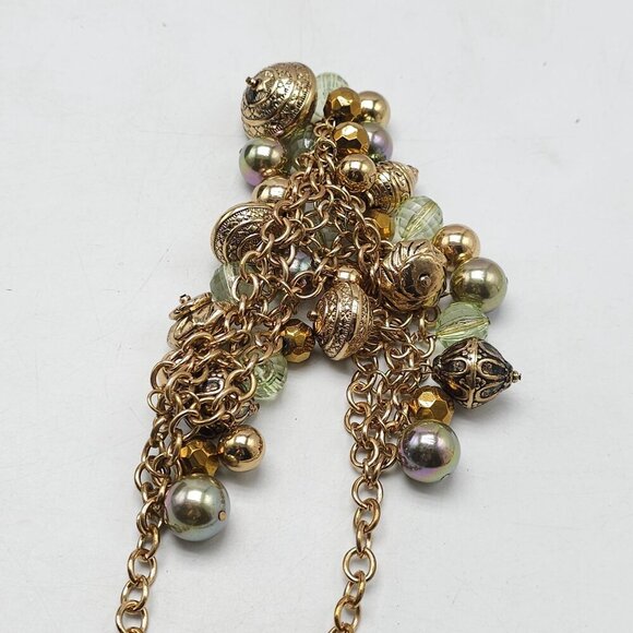 Gold Tone Chunky Statement Necklace With Mixed Beads and Charms - Picture 6 of 7